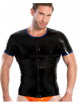 Latex T-shirt with stripes and zipper