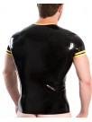 Latex V-neck T-shirt with double arm stripes and zipper