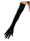 Long sleeved black rubber gloves