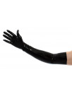 Long sleeved black rubber gloves