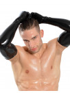 Long sleeved black rubber gloves